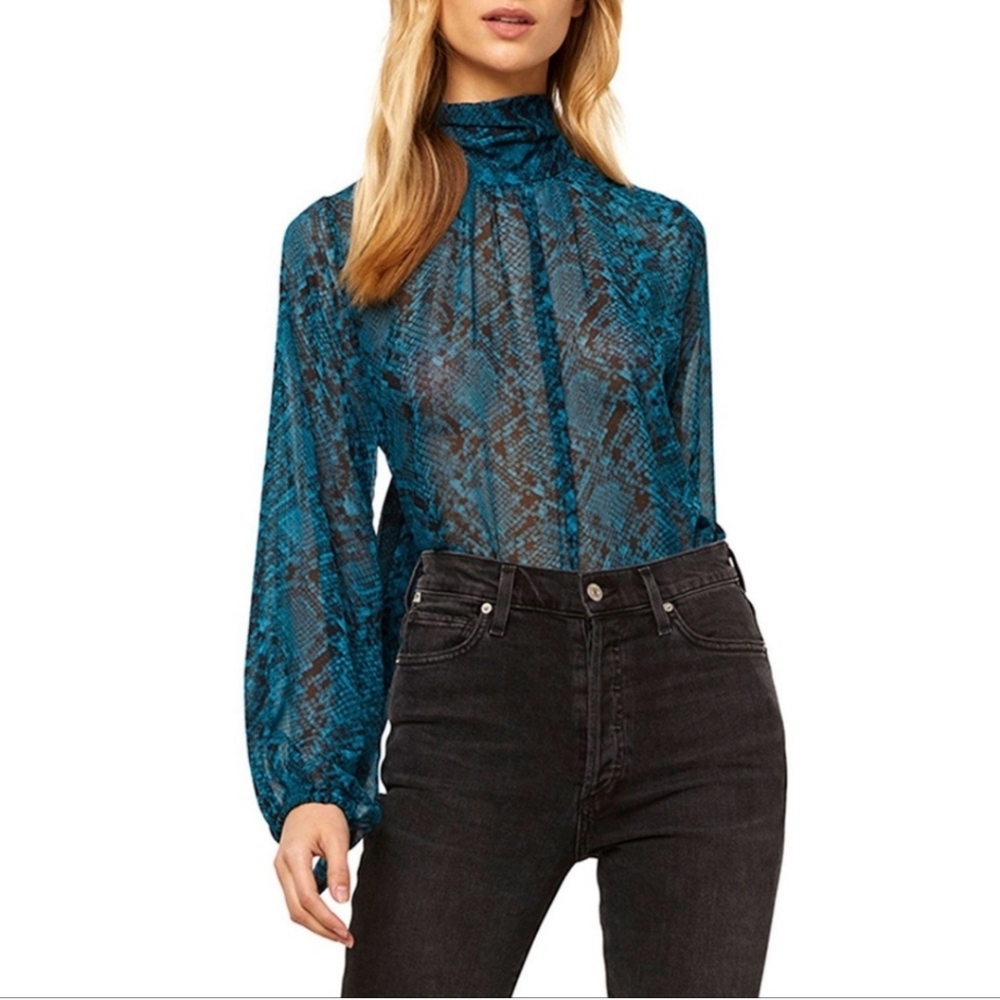 Misa Los Angeles | Lulu Puff Sleeve Sheer Snake Print Blouse Size XS